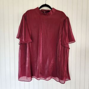 NEW LC LAUREN CONRAD Red Mock Neck Silky Ruffle Sleeve Blouse 3X